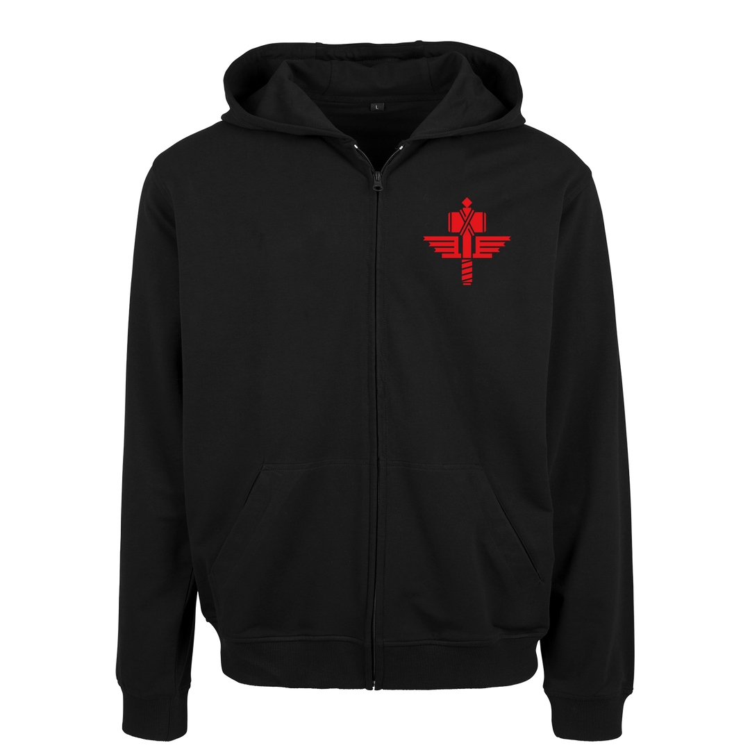 Manowar Zip Hoodie Men’s 3D outline Red Logo Vertical