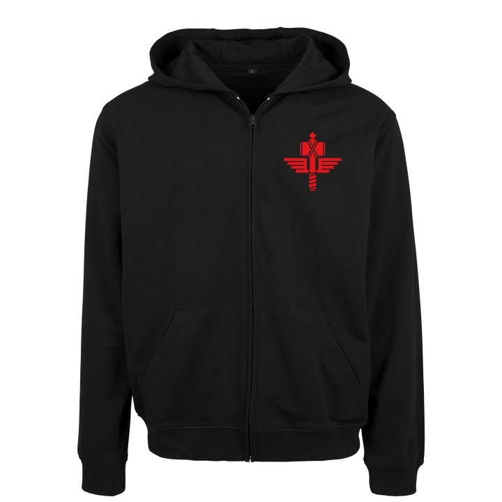Manowar Zip Hoodie Men’s 3D outline Red Logo Vertical