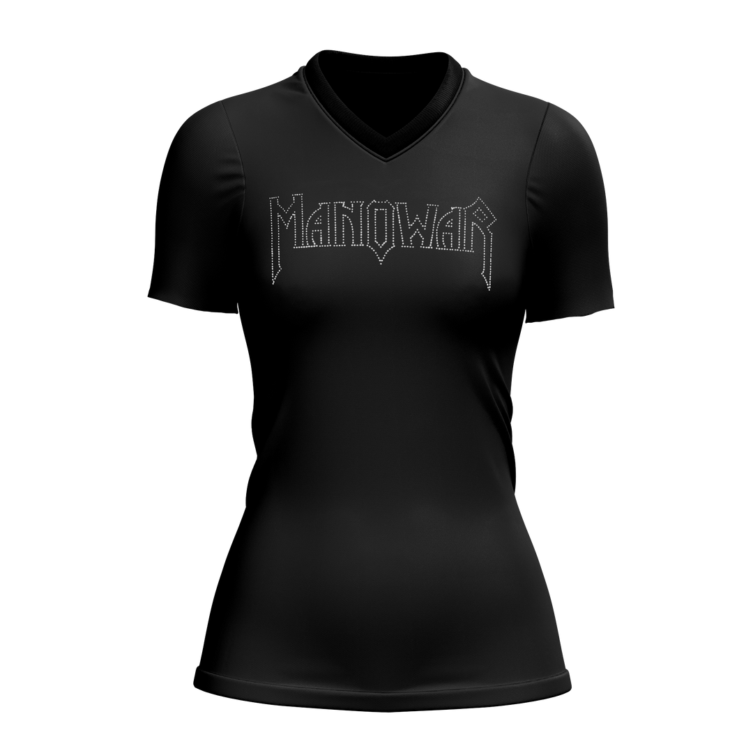 Manowar Ladies' T-Shirt Black with Sparkle Logo, Black