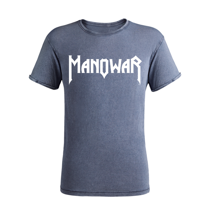 MANOWAR T-SHIRT BLUE ACID WASH VINTAGE LOGO