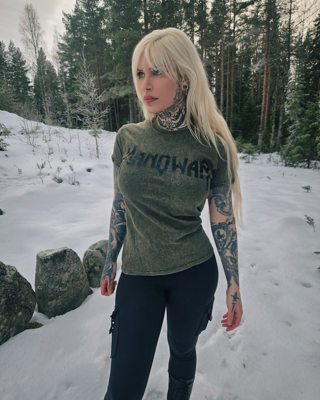 MANOWAR T-SHIRT GREEN ACID WASH VINTAGE LOGO