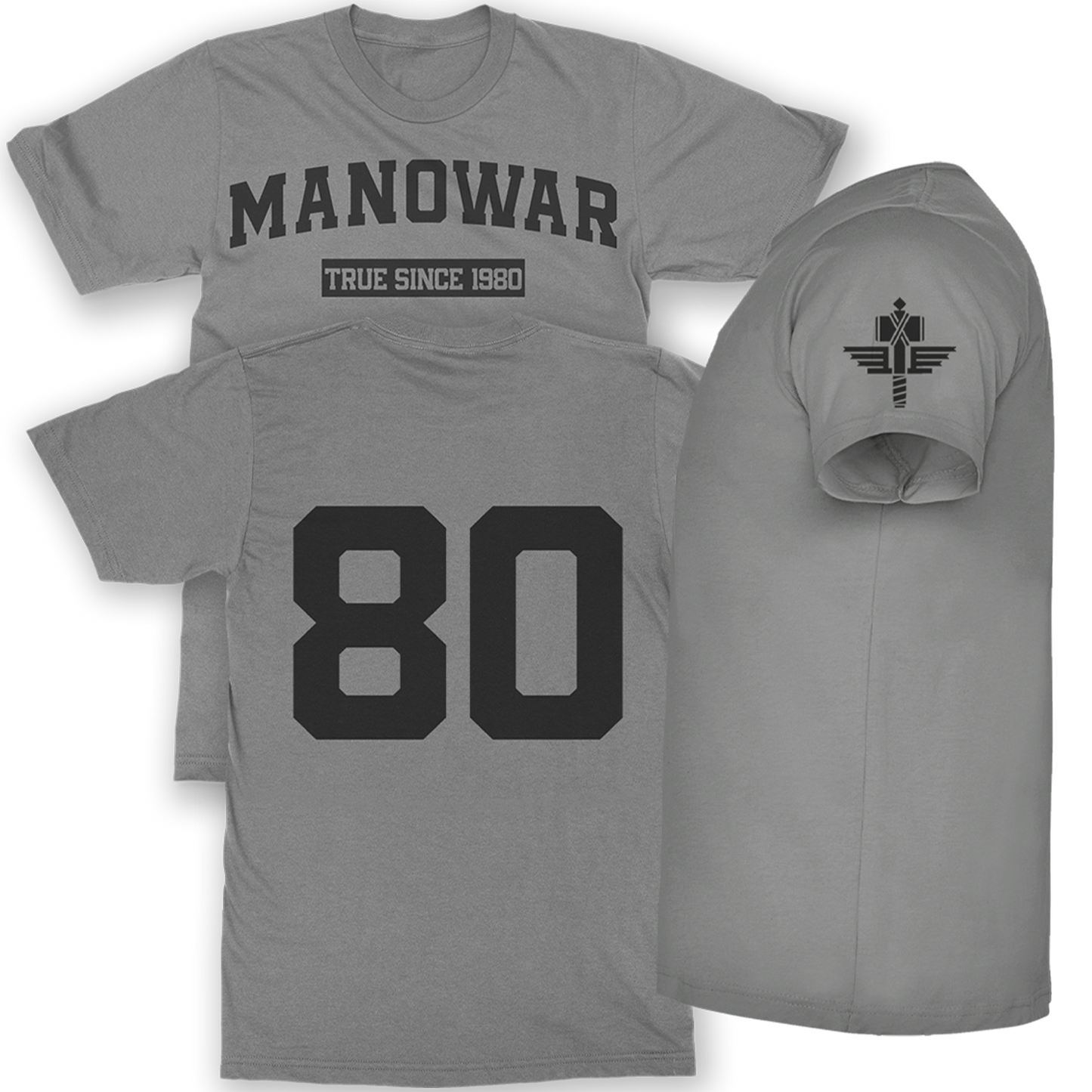 College design T Shirt 1980 with logo grey – MANOWAR Merch EU