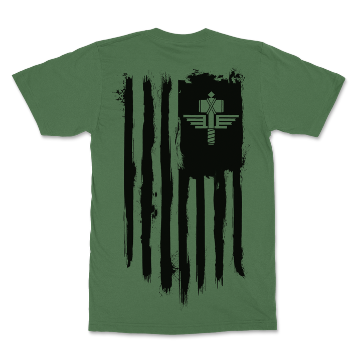 Manowar T-Shirt Sign Of The Hammer Stripes - Black On Military Green